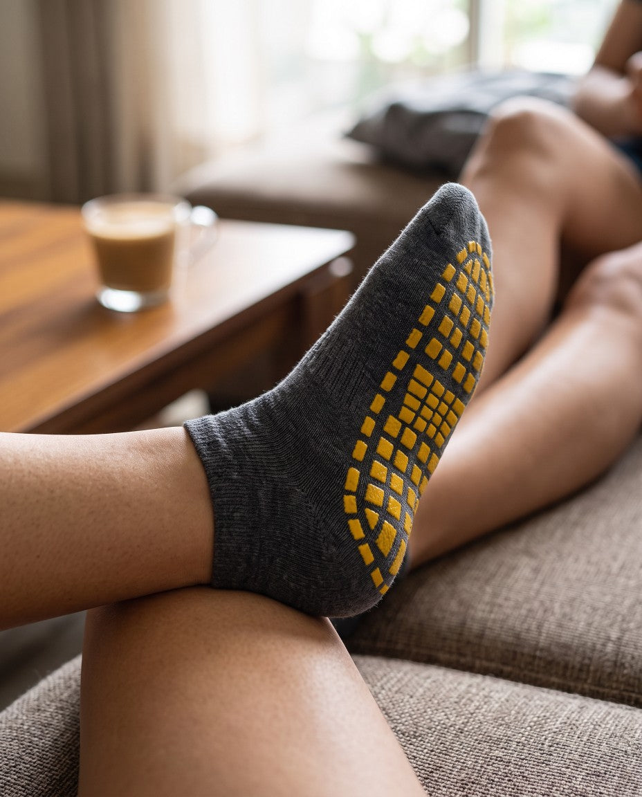 Charcoal Yellow Grip Ankle Socks
